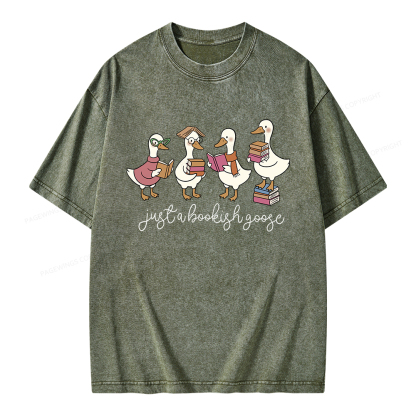 Pagewings Just A Bookish Goose Unisex Washed T-shirt
