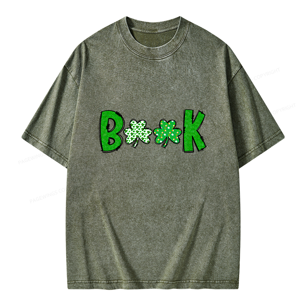 Shamrock Book St Patricks Day Unisex Washed T-shirt