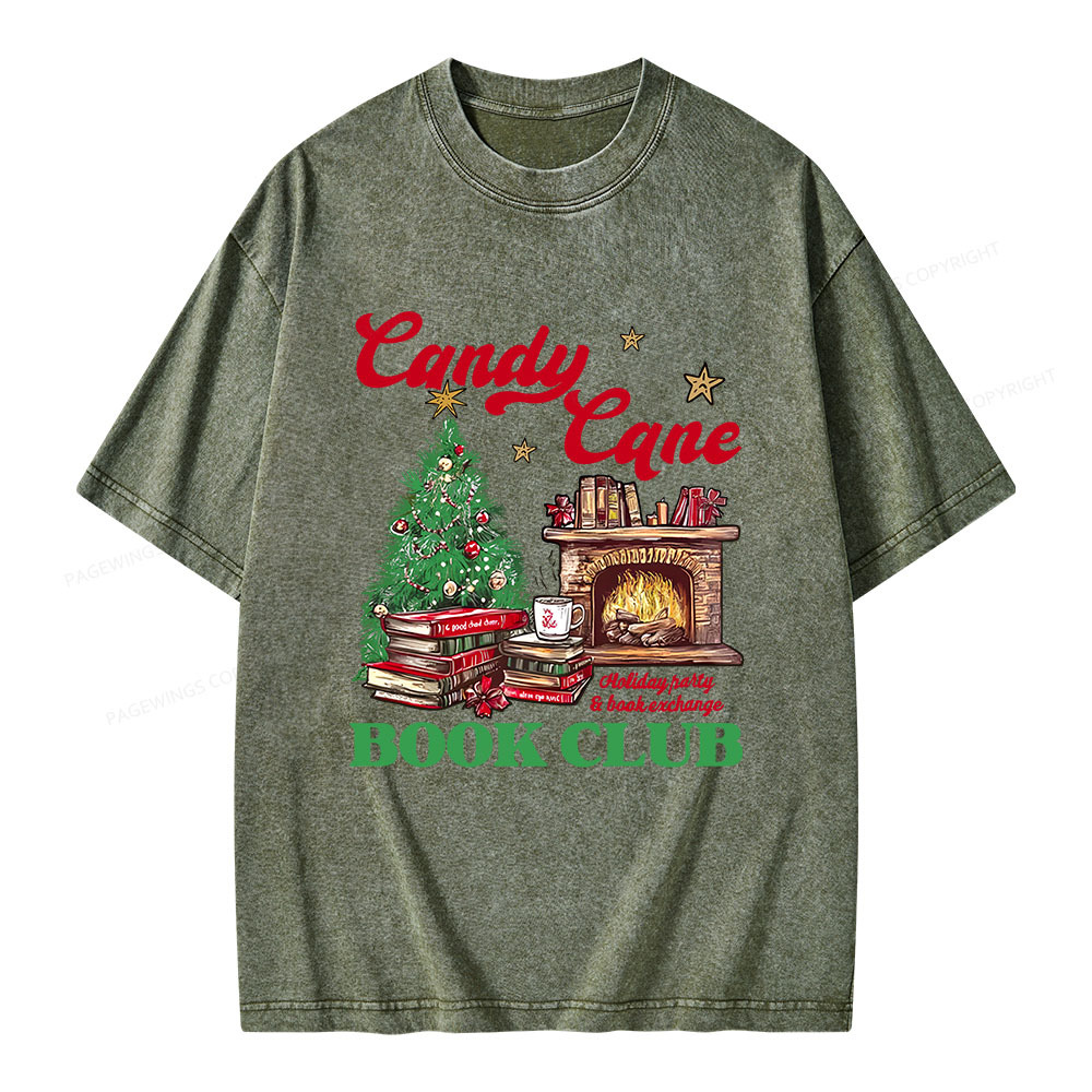Pagewings Candy Cane Christmas Book Club Unisex Washed T-shirt