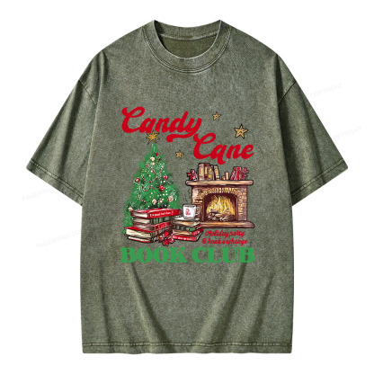 Pagewings Candy Cane Christmas Book Club Unisex Washed T-shirt