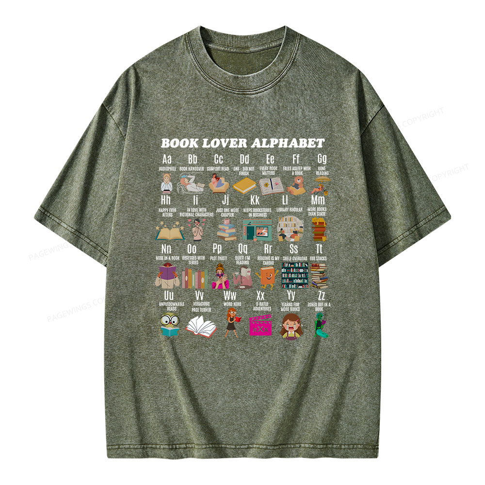 Pagewings Book Lover Alphabet Unisex Washed T-shirt