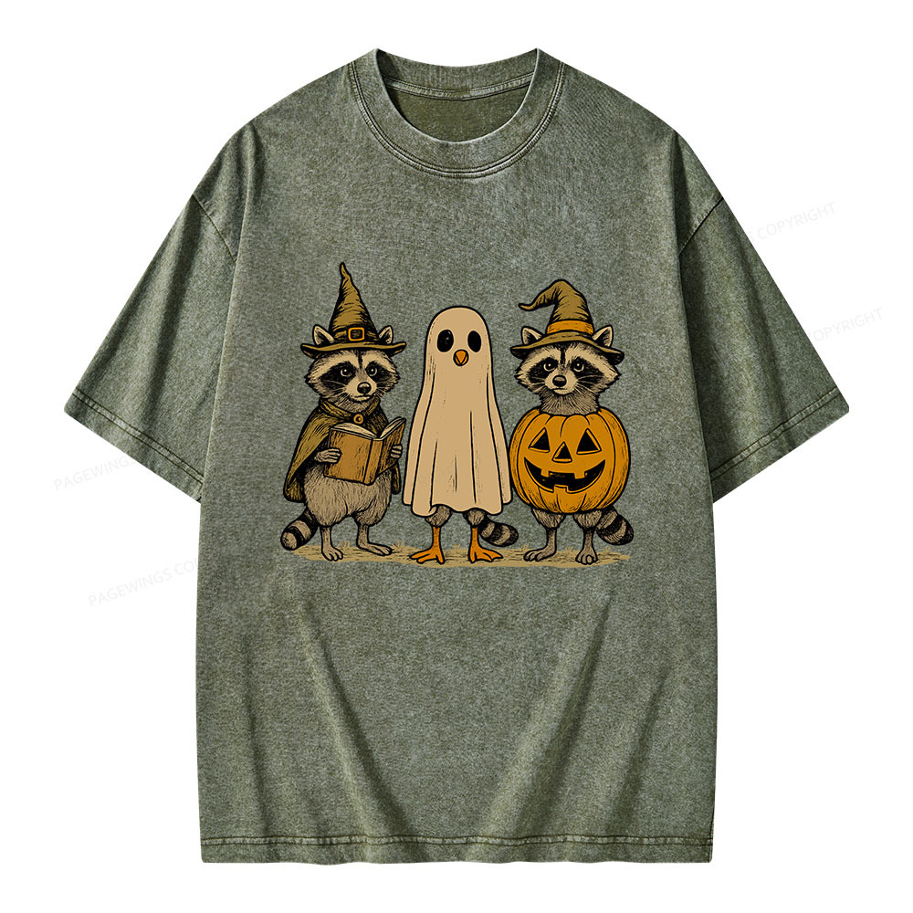 Pagewings Halloween Raccoon Unisex Washed T-shirt