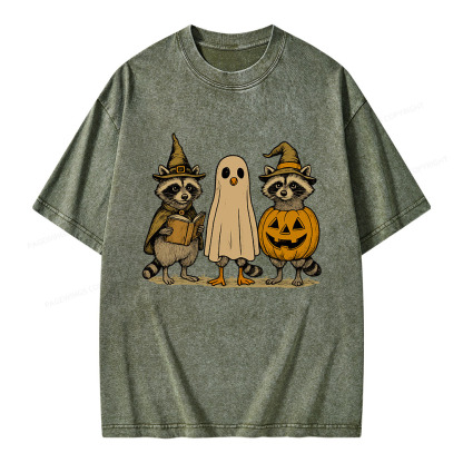 Pagewings Halloween Raccoon Unisex Washed T-shirt