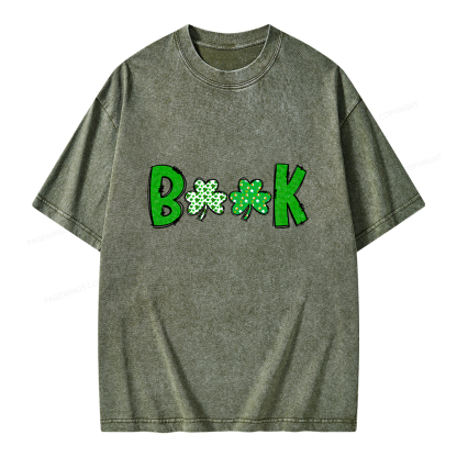 Shamrock Book St Patricks Day Unisex Washed T-shirt