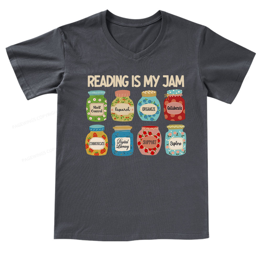 Pagewings Reading is My Jam Bookworm V-neck T-shirt