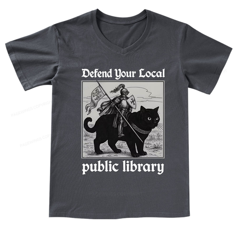 Pagewings Defend Your Local public library V-neck T-shirt