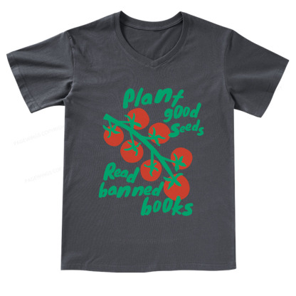 Pagewings Plant Good Seeds Read Banned Books V-neck T-shirt