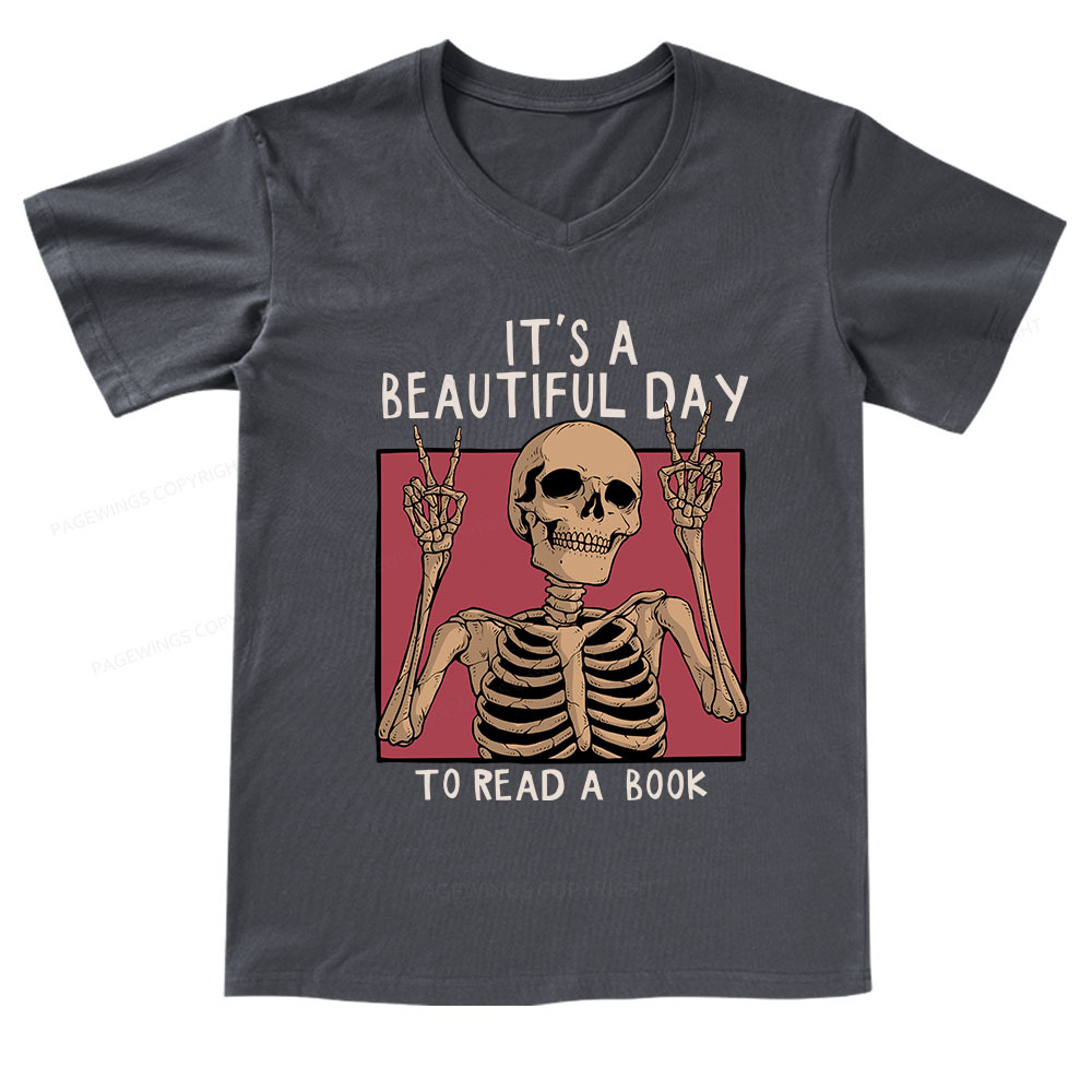 Pagewings It's A Beautiful Day To Read A Book V-neck T-shirt