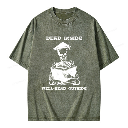 Pagewings Dead Inside Well-Read Outside Unisex Washed T-shirt