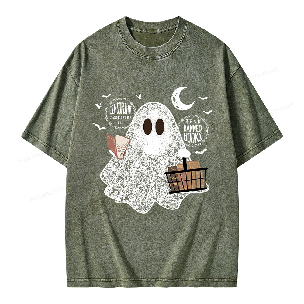 Pagewings Bookish Cute Lace Ghost Halloween Unisex Washed T-shirt
