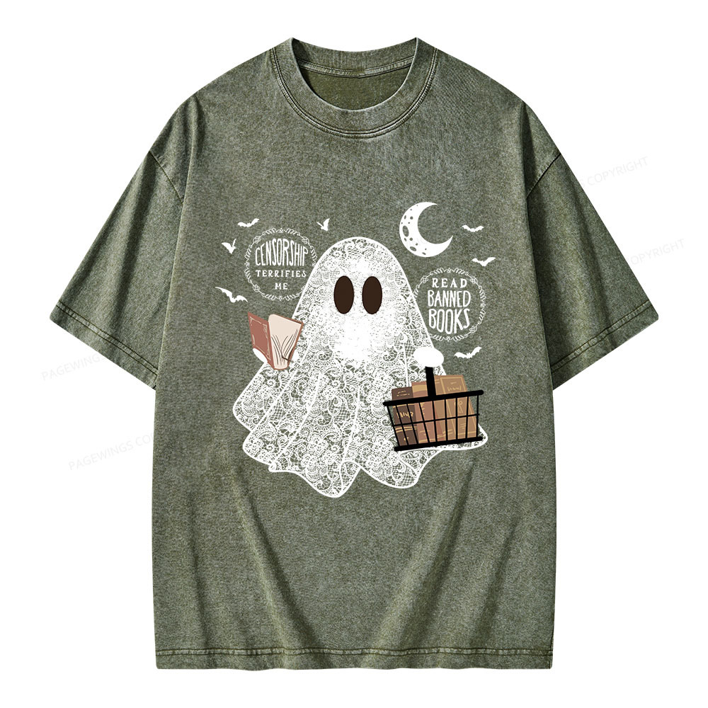 Pagewings Bookish Cute Lace Ghost Halloween Unisex Washed T-shirt