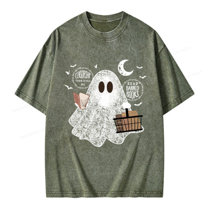 Pagewings Bookish Cute Lace Ghost Halloween Unisex Washed T-shirt