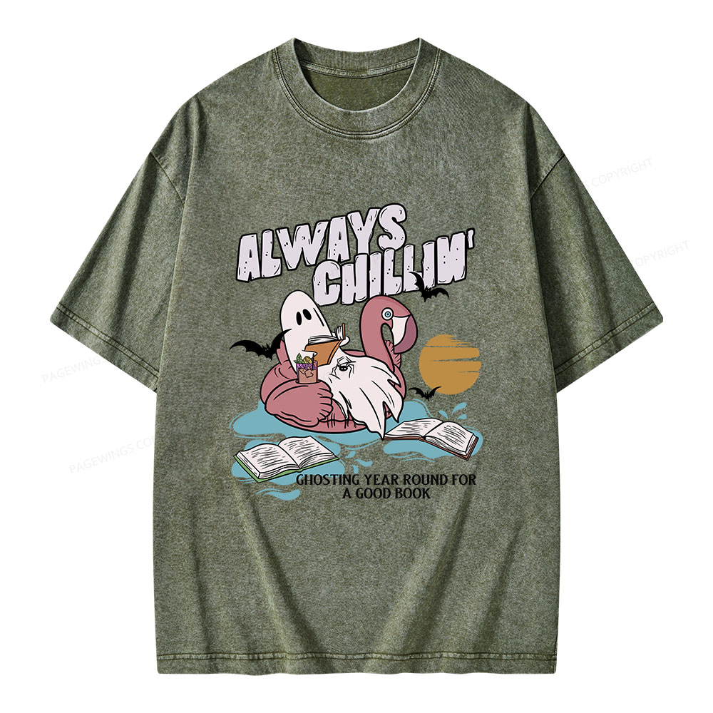 Pagewings Book Lover Summerween Always Chillin' Unisex Washed T-shirt