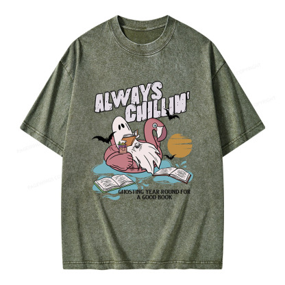 Pagewings Book Lover Summerween Always Chillin' Unisex Washed T-shirt