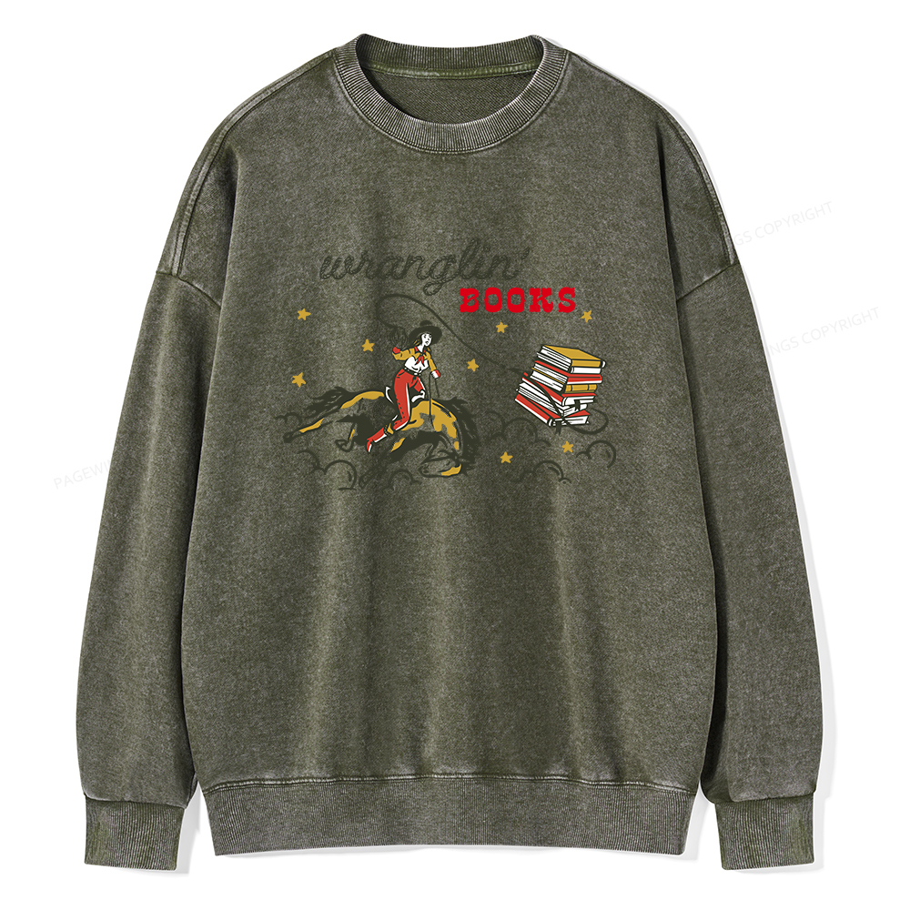 Pagewings Wranglin' Books Unisex Washed Sweatshirt