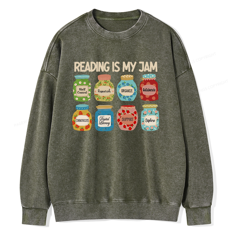 Pagewings Reading is My Jam Bookworm Unisex Washed Sweatshirt