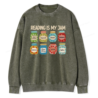 Pagewings Reading is My Jam Bookworm Unisex Washed Sweatshirt