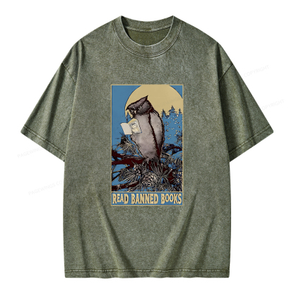 Pagewings Owl Read Banned Books Unisex Washed T-shirt