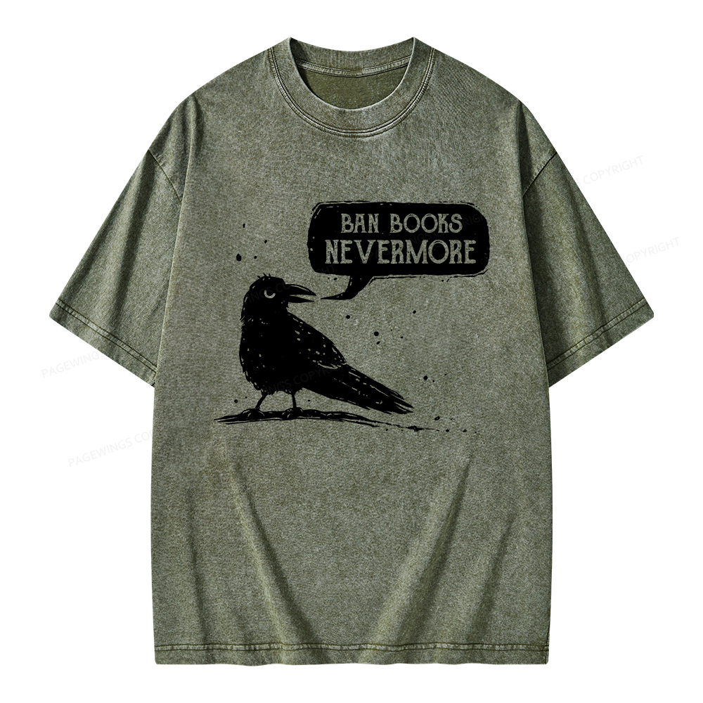 Pagewings Ban Books Nevermore Unisex Washed T-shirt