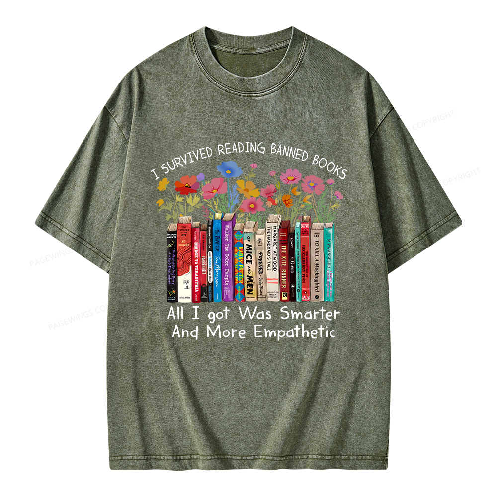 Pagewings Survived Banned Books Got Smarter Unisex Washed T-shirt