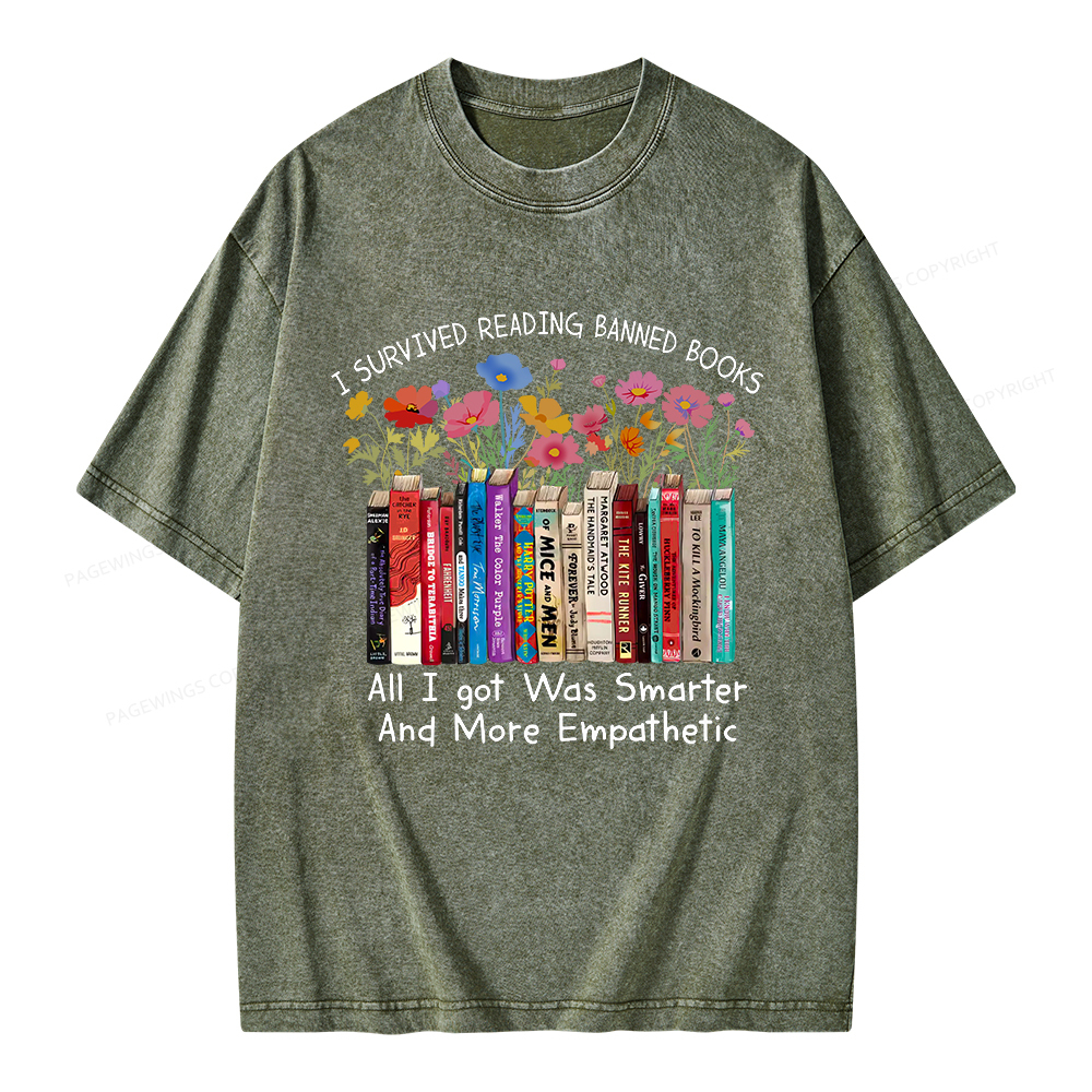 Pagewings Survived Banned Books Got Smarter Unisex Washed T-shirt