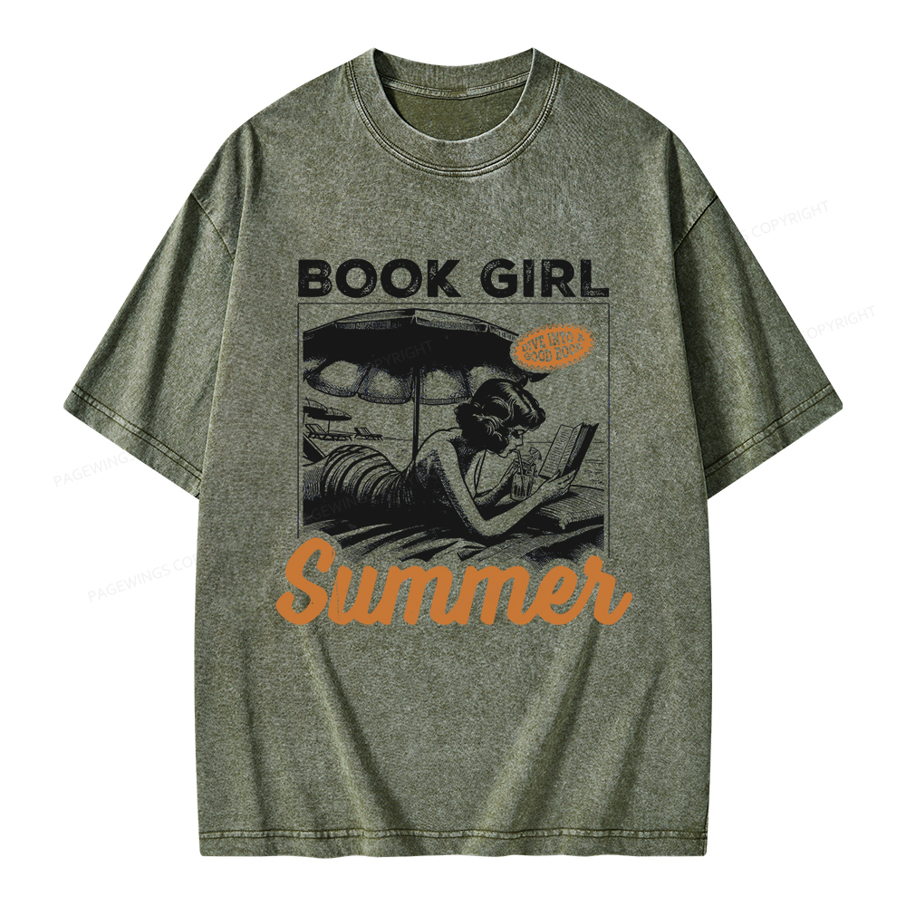 Pagewings Book Girl Summer Unisex Washed T-shirt