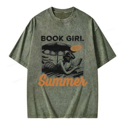 Pagewings Book Girl Summer Unisex Washed T-shirt