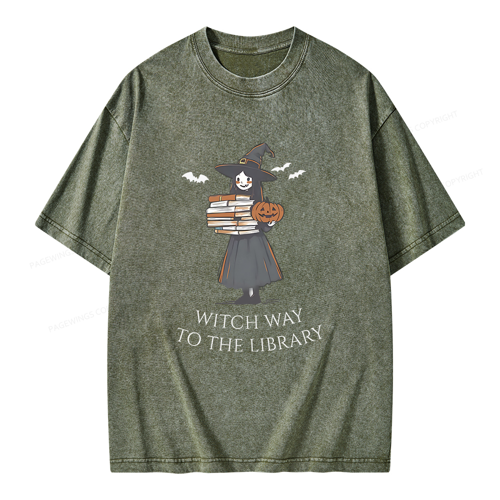 Pagewings Witch Way To The Library Halloween Unisex Washed T-shirt