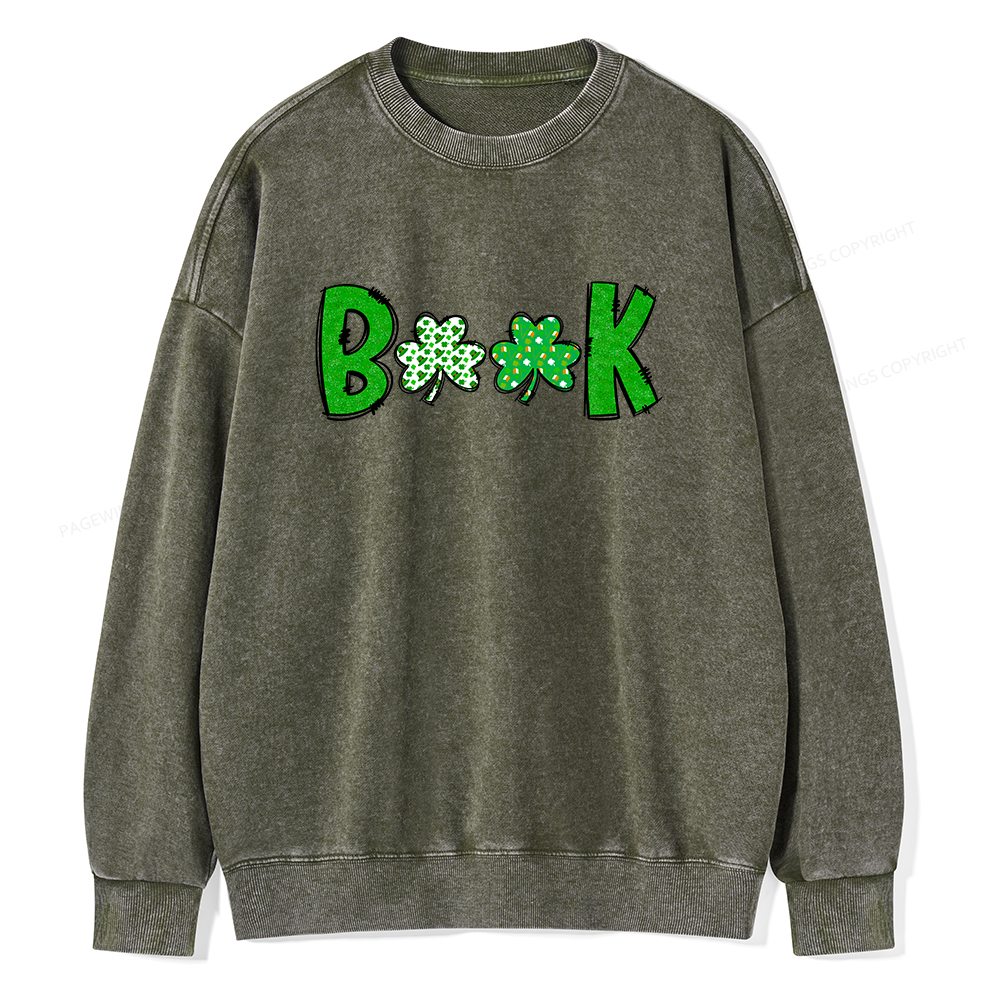 Shamrock Book St Patricks Day Unisex Washed Sweatshirt