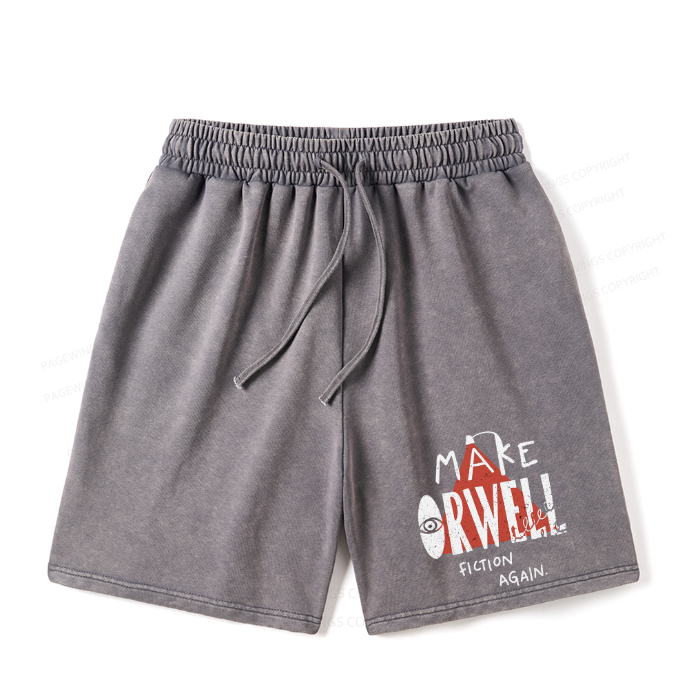 Pagewings Make Orwell Fiction Again Unisex Washed Shorts