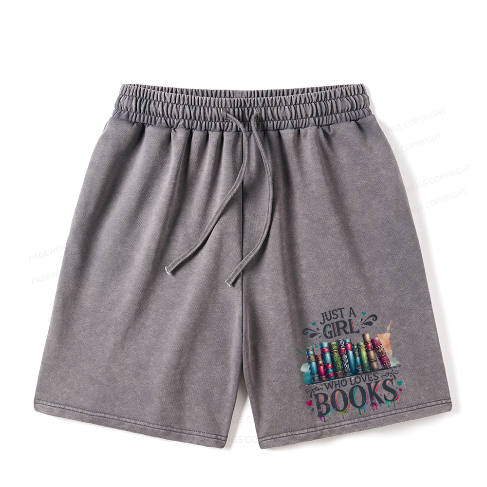 Pagewings Just A Girl Who Loves Books Unisex Washed Shorts