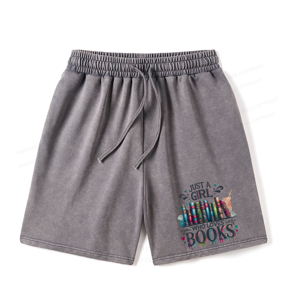 Pagewings Just A Girl Who Loves Books Unisex Washed Shorts