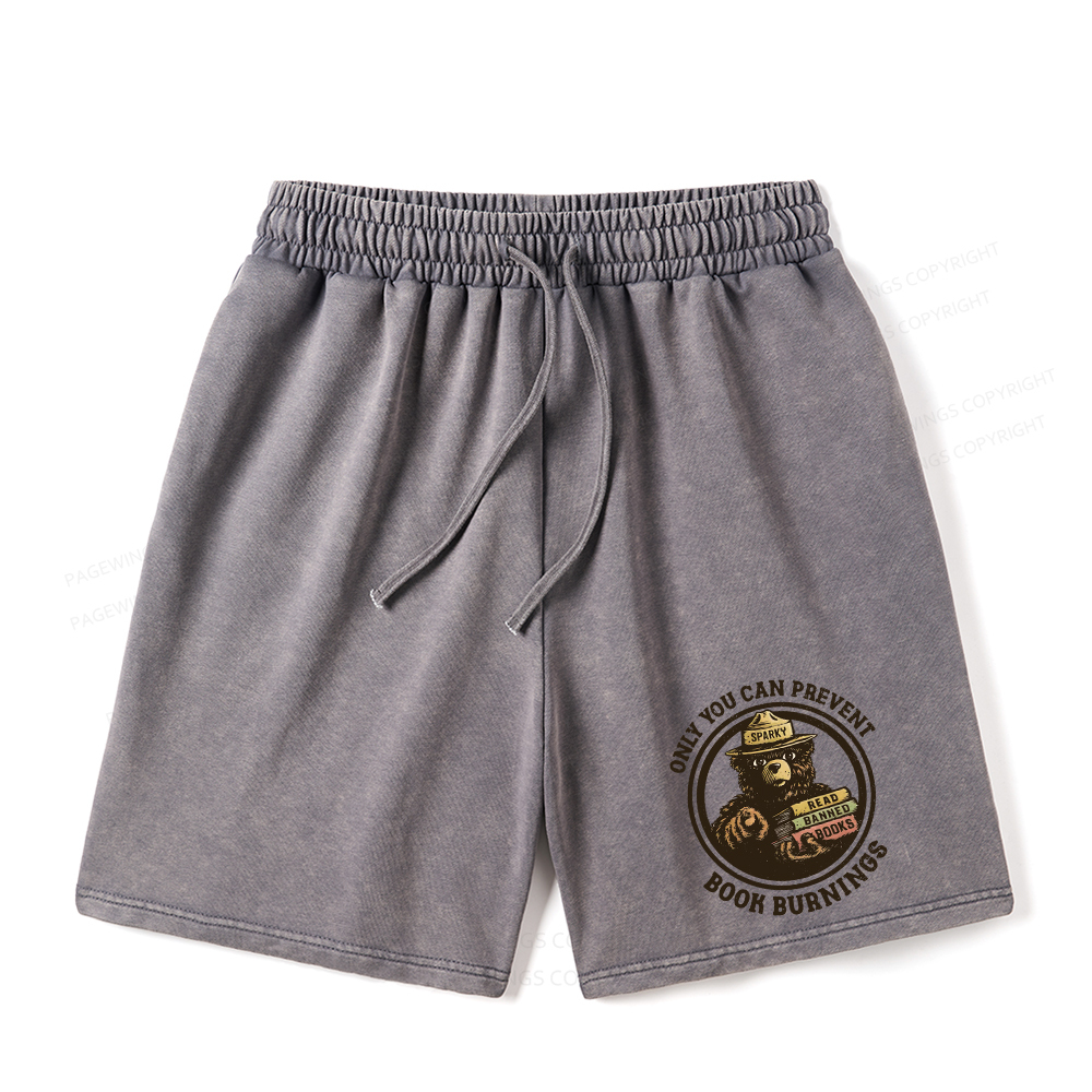 Pagewings Only You Can Prevent Book Burnings Unisex Washed Shorts