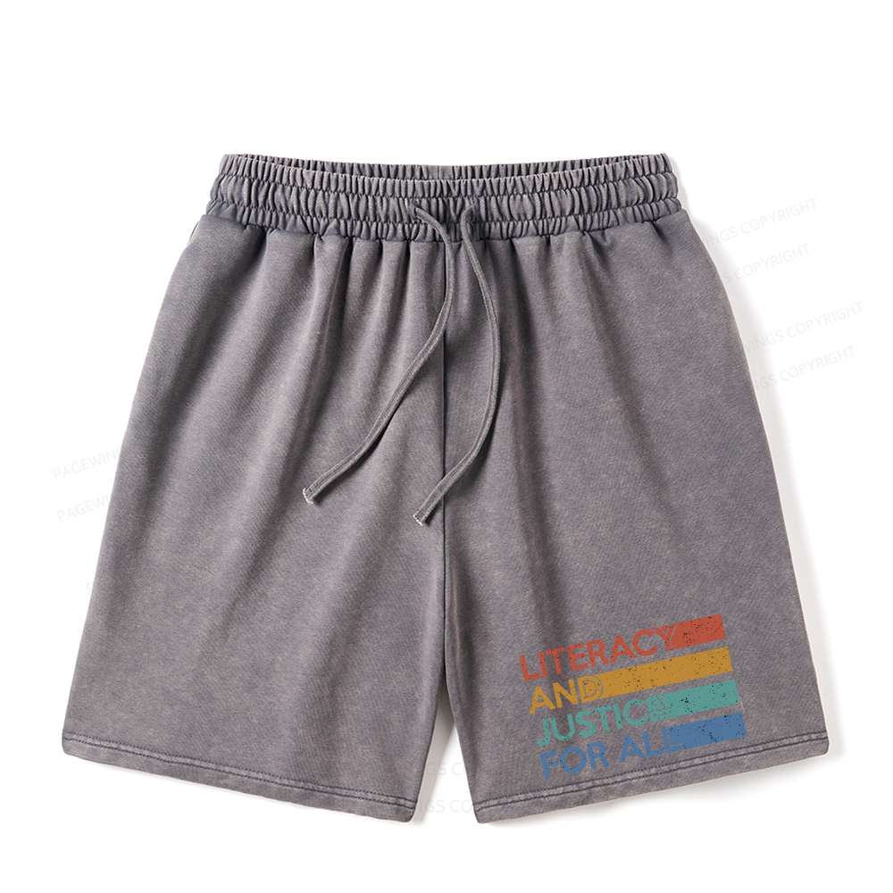 Pagewings Literacy and Justice For All Unisex Washed Shorts