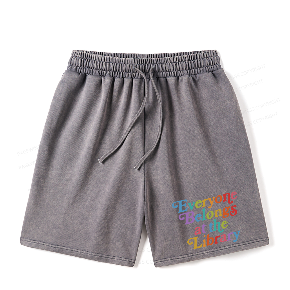 Pagewings Everyone belongs at the library Unisex Washed Shorts