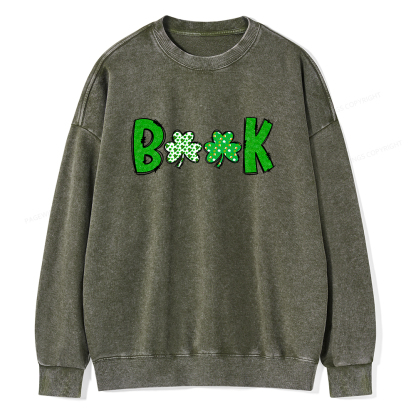 Shamrock Book St Patricks Day Unisex Washed Sweatshirt