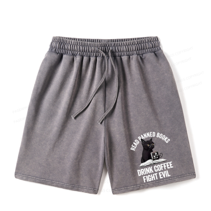 Pagewings Read Books Drink Coffee Fight Evil Unisex Washed Shorts
