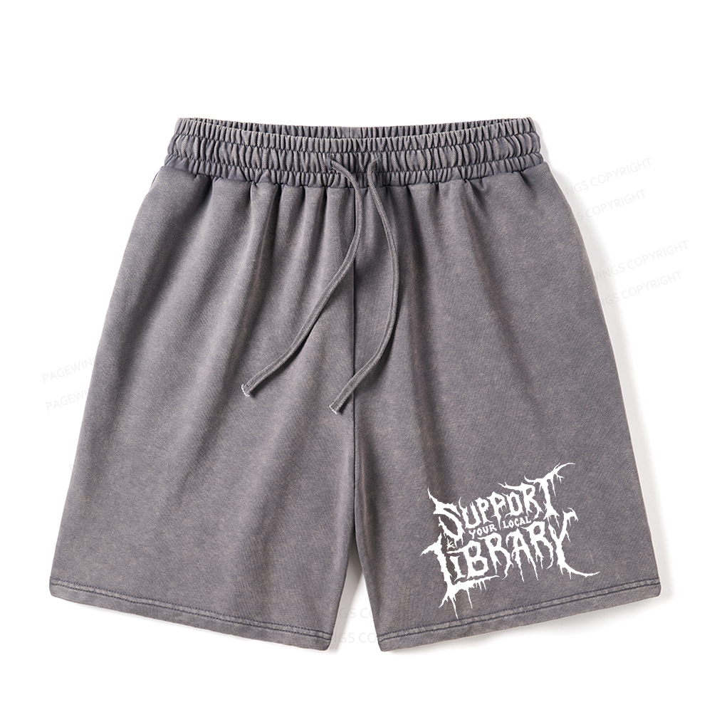 Pagewings Support Your Local Library Unisex Washed Shorts