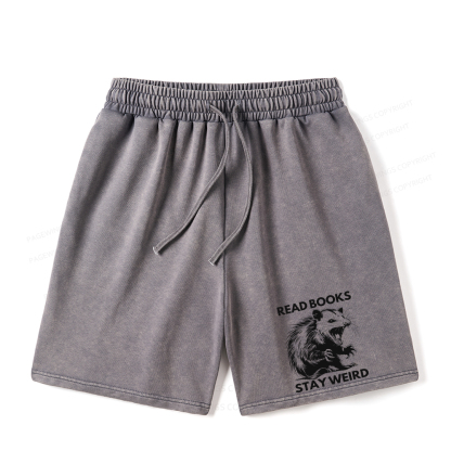 Pagewings Read Books Stay Weird Unisex Washed Shorts