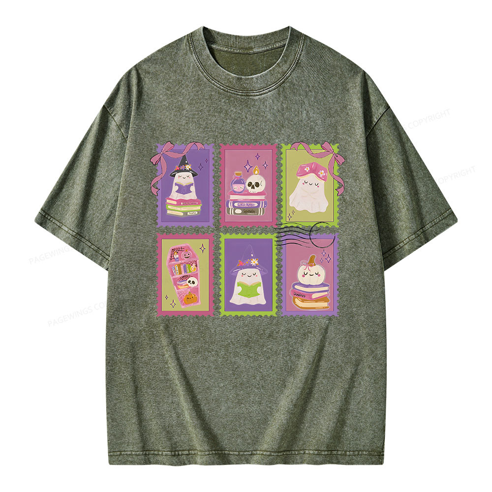 Pagewings Bookish Halloween Unisex Washed T-shirt