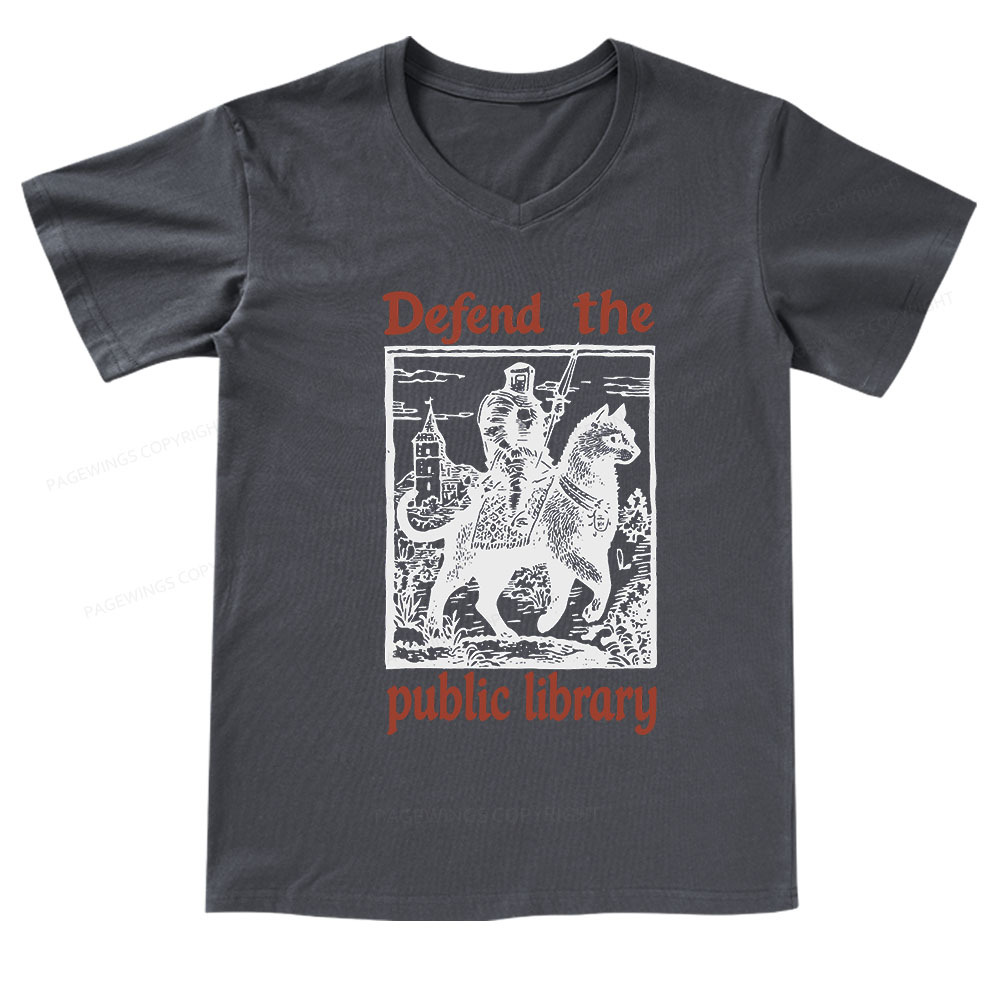 Pagewings Defend the Public Library V-neck T-shirt