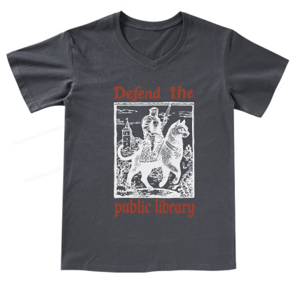 Pagewings Defend the Public Library V-neck T-shirt