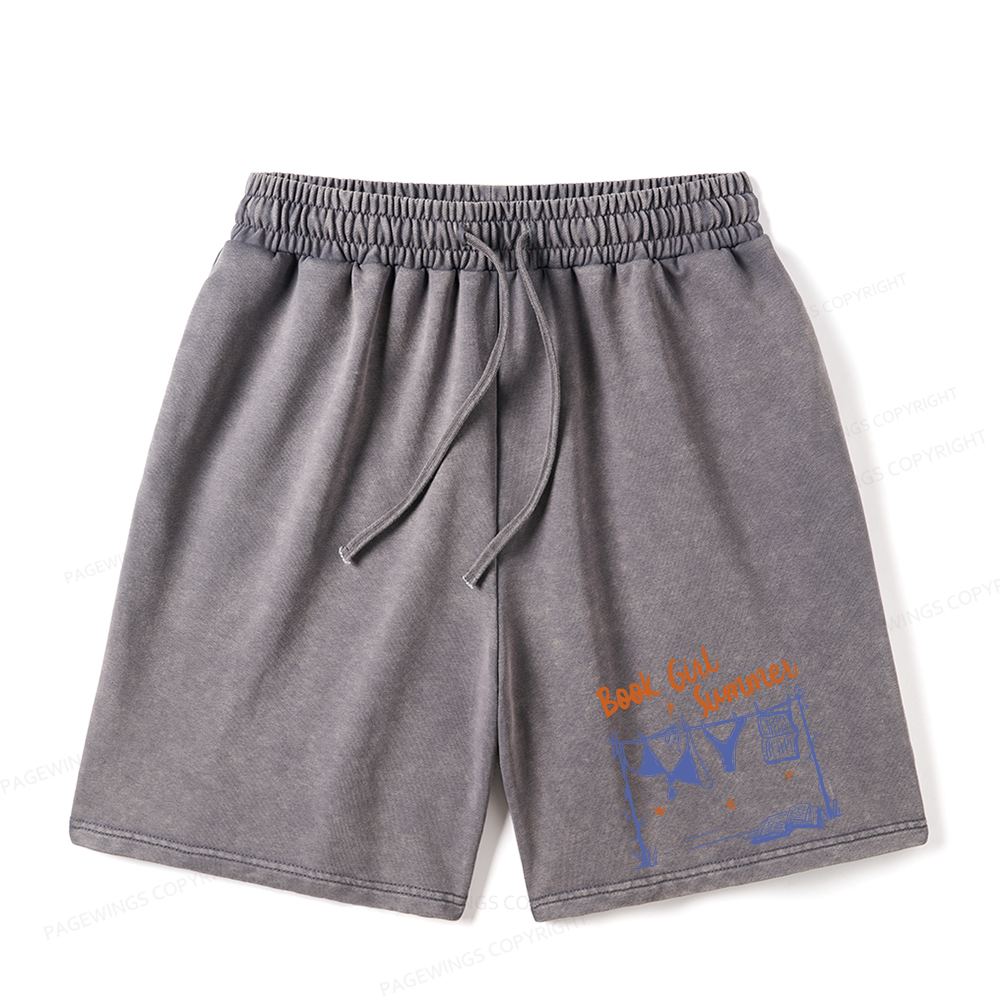 Pagewings Book Girl Summer Bookish Unisex Washed Shorts