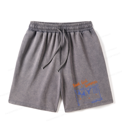 Pagewings Book Girl Summer Bookish Unisex Washed Shorts