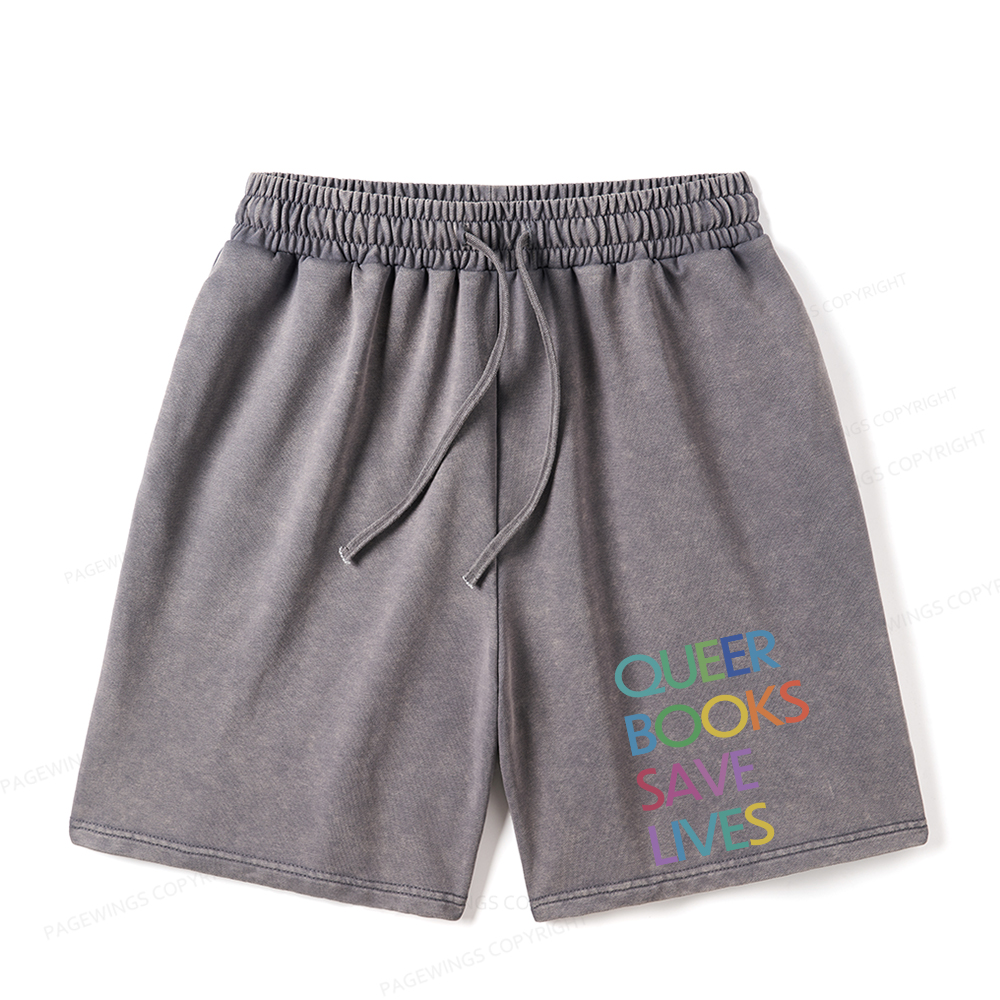 Pagewings Queer Books Save Lives Unisex Washed Shorts