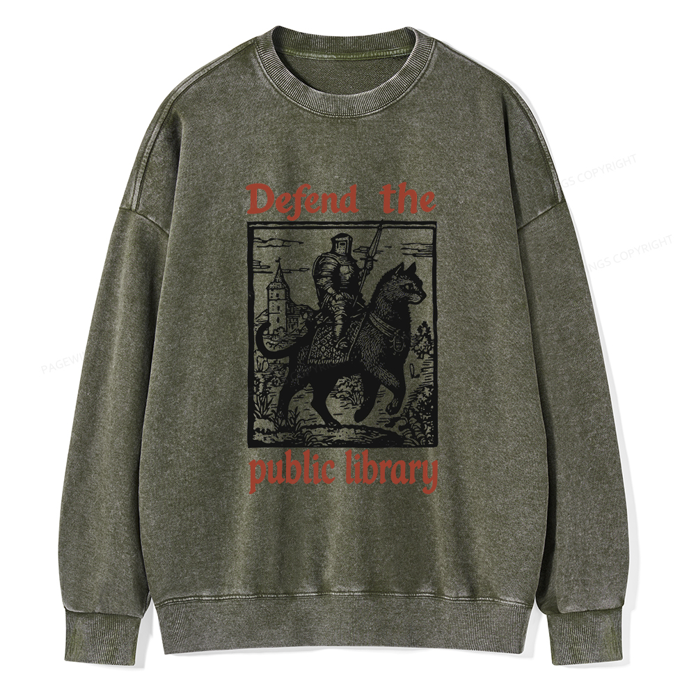 Pagewings Defend the Public Library Unisex Washed Sweatshirt