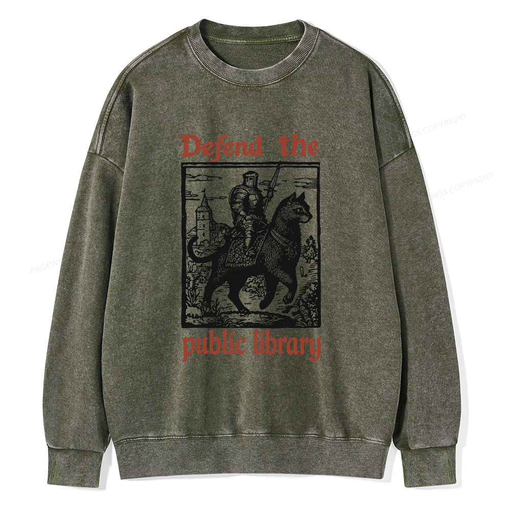 Pagewings Defend the Public Library Unisex Washed Sweatshirt