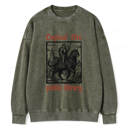 Pagewings Defend the Public Library Unisex Washed Sweatshirt