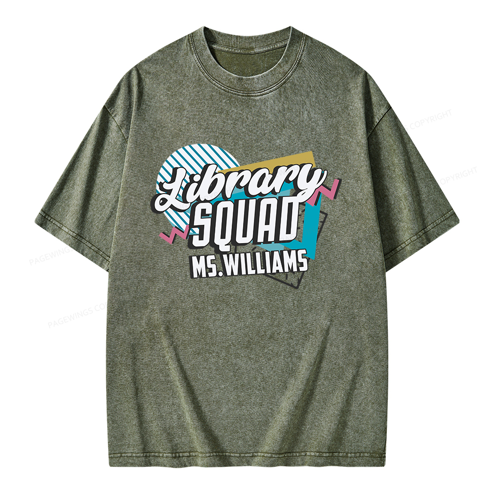 Pagewings Personalized Name Library Squad Unisex Washed T-shirt