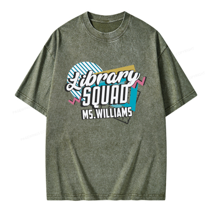 Pagewings Personalized Name Library Squad Unisex Washed T-shirt